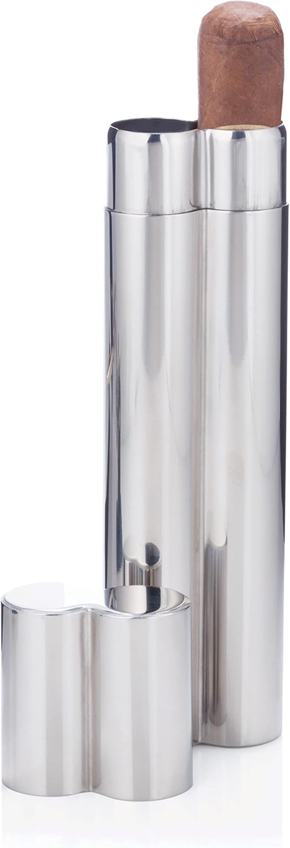 Viski Harrison Stainless Steel Metal Cigar Holder - Portable Cigar Tube Travelling Case, Cigar Accessories - Holds 2 Cigars, 7 Inches