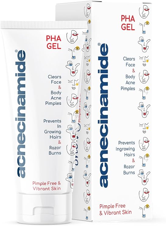 PHA gel 50 mL, for oily, acne prone, spotty skin, gently exfoliates the skin to clear pimples, blackheads, ingrown hair and helps relieve acne spots on face and body