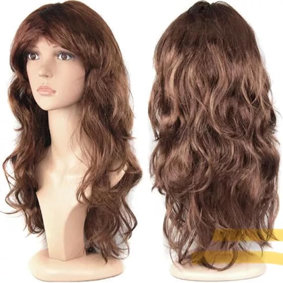 WOMEN'S LADIES LONG WAVY WIG FANCY DRESS COSPLAY WIGS POP PARTY COSTUME (Brown)