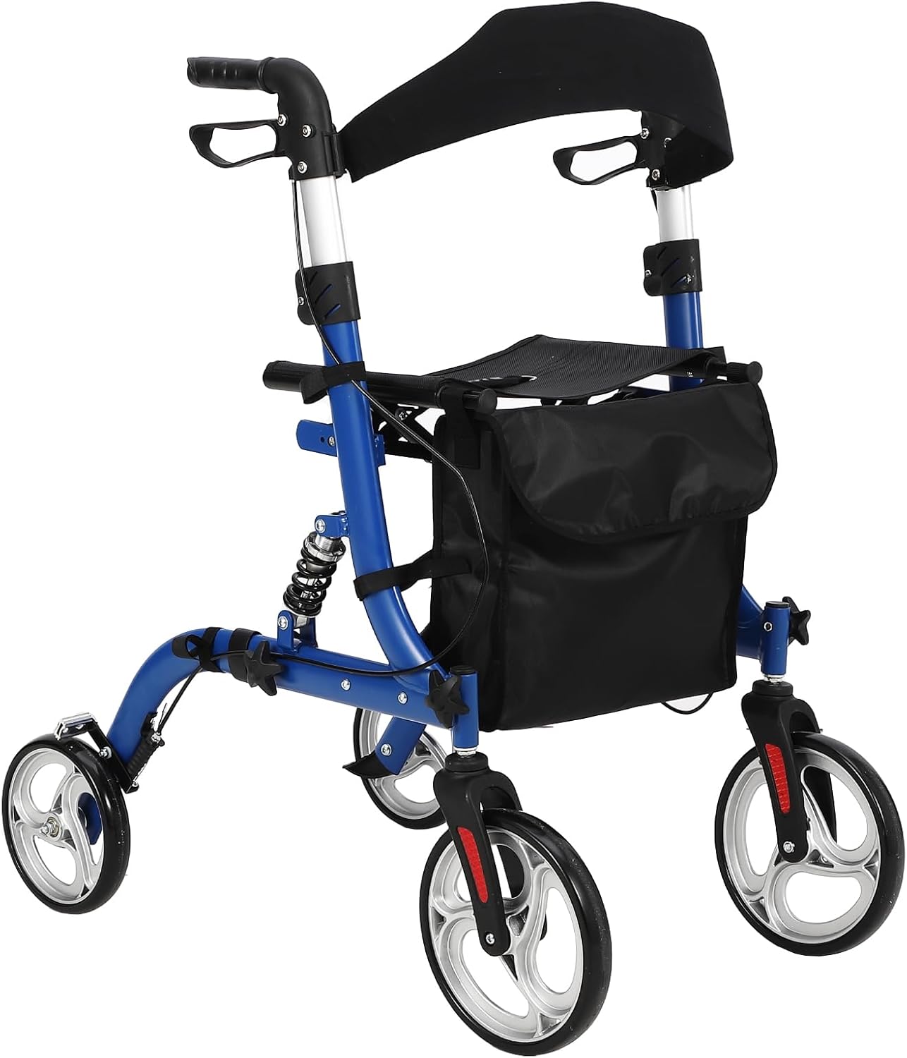 Rollator Rollstuhl 3-in-1 Faltbarer Rollator mit Fußstützen Sitz & Gummireifen Leichtgewicht Gehwagen Tragkraft 180kg Transport-Stuhl mit Bremssitz und Rückenlehne für Senioren (+Stoßdämpfung)