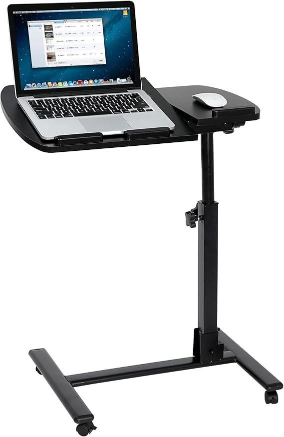 SUPER DEAL Overbed Angle & Height Adjustable Mobile Rolling Laptop Stand with Lockable Wheels Sofa/Bed Side Table Hospital Table Stand Cart
