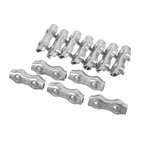 12pcs Stainless Steel Wire Rope Clamps Double Plate Braid Connectors Cable Splicer for Indoor Outdoor Electric Fence and Decorative Wire Rope Installations