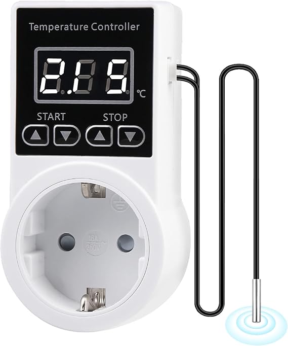 Temperature Controller Temperature Switch - Temperature Controller 230 V with Sensor Waterproof Thermostat Heating Smart Thermostat Socket for Greenhouse Terrarium Aquarium Greenhouse Seed Germination Heating
