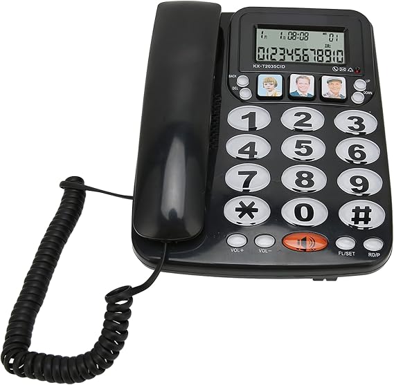 Corded Desktop Phone Caller ID Number Storage LCD Display Shortcuts Adjustable Ringtone with Display Button Landline Phone for Seniors Home Hotel Office (Black)
