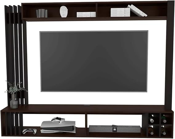 Wall Unit Entertainment Center with Bookshelves Multifunctional Tv Stand with Doors Wood 4-Tier Bookshelves for Living Room