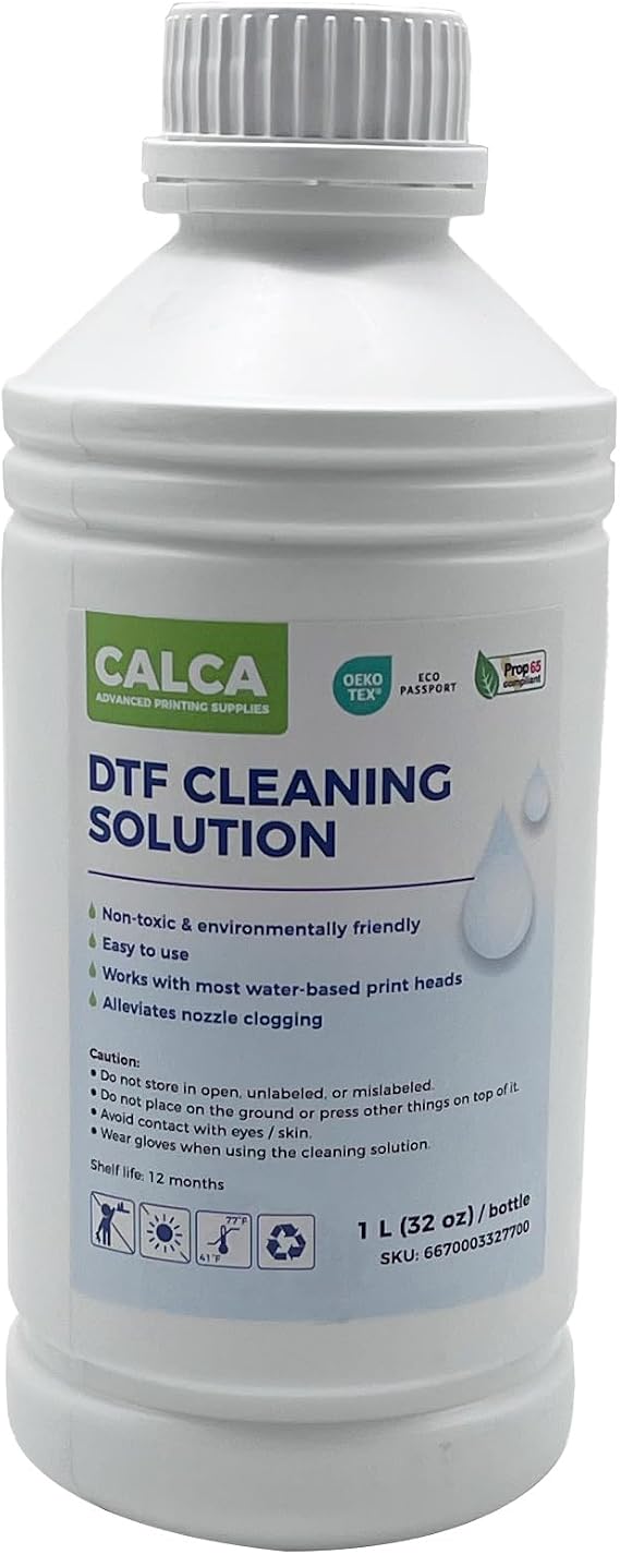 1L x 2pcs Ink Cleaning Solution Liquid for DTF, 32oz Bottle Bulk for Direct to Transfer Film Printheads Printers, Water-Based Ink Clean