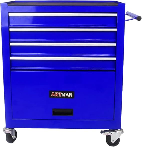 Drawer Cart Multifunctional Mechanics Rolling Tool Storage Cabinet with 4 Steering Wheels for Repair Projects Alloy Steel Blue