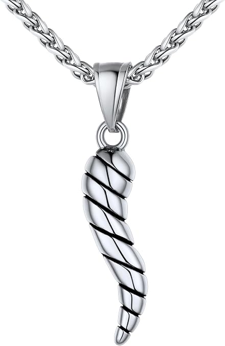 U7 Italian Horn Necklace Stainless Steel Spiral Horn Cornicello Necklaces for Men Women