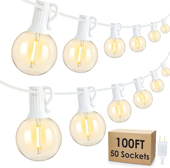 Mlambert 100Ft LED Outdoor String Lights, Dimmable Waterproof G40 Globe Patio Lights with 50+3 2700K Shatterproof Bulbs for Cafe Bistro-White Cord