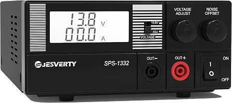 Universal Compact Bench Power Supply- 30 Amp Regulated Home Lab Benchtop AC-to-DC Converter 13.8 Volt/9-15Volt, Cooling Fan, Screw Type Terminals - Jesverty SPS-1332