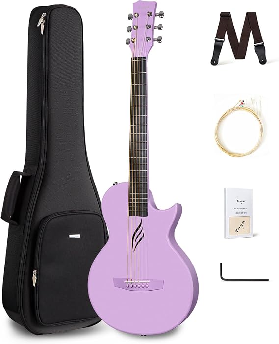 Enya Nova Go Acoustic Guitar - Carbon One-Piece Molded Mini Guitar Beginner Kit, with Guitar Case and Guitar Strap Purple Purple