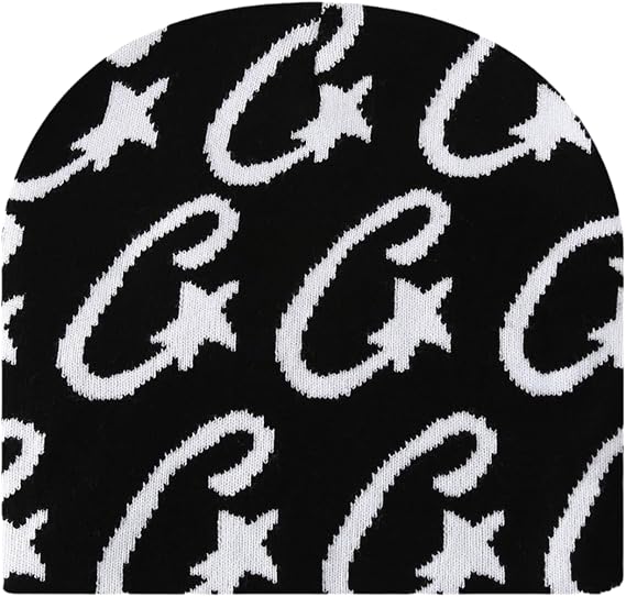 JUMISEE Y2K Star Graphic Knitted Beanies for Women Men Warm Winter Hat Skull Cap Trendy Pullover Hat