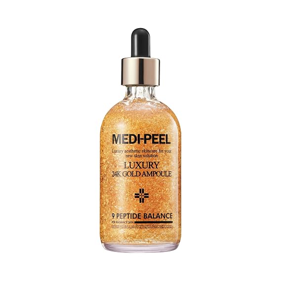 MEDI-PEEL Pure Gold 24K Ampoule 3.38 fl.oz / 100ml | 99.9% 24K Pure Gold All in One Ampoule, 5 Revitalizing Extracts To Minimize Moisture Loss, Brightens | Korean Skincare, For All Skin Types