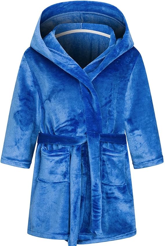 Boys Girls Robe Soft Fleece Hooded Bathrobe for Kids