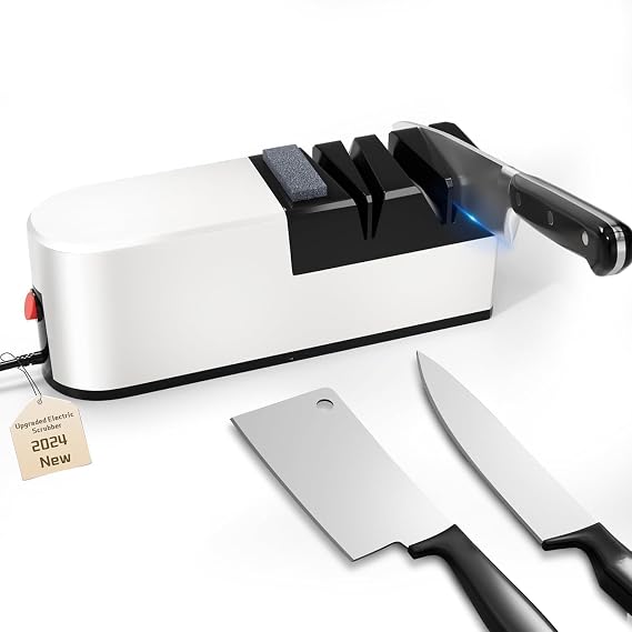Electric knife sharpener, 5 in 1 knife sharpening system with straight blade, professional diamond knife sharpener FOR rough sharpening, repair and sharpening of knives (UO2)