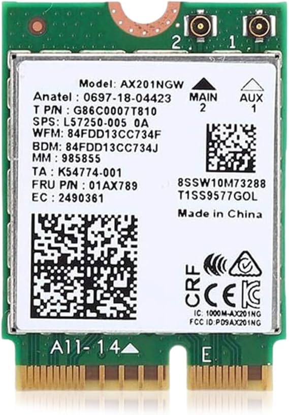 AX201 WiFi 6 Card | Dual Band Wi-Fi | 2.4 Gbps | CNVio2 M.2 WiFi Card for PC | Supports Bluetooth 5.2 | Requires Intel 10th+ Gen CPU with Windows 10+ or Linux | AX201NGW