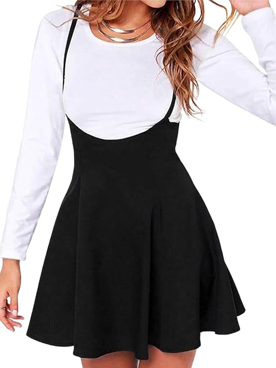 YOINS Women's Suspender Skirt High Waist Flared Skater Skirt Pinafore Dress