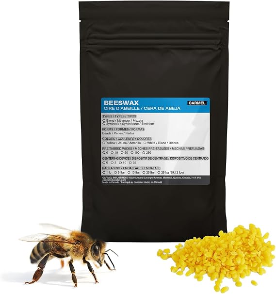 Carmel Organic Beeswax, Yellow (1lb), Pure & Natural Fully Refined, Wax for Candle Making, Sculpting Wax, Glass Etching, Waterproofing Leather
