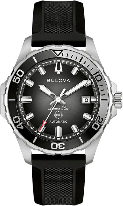 Bulova Marine Star Black Dial Black Rubber Strap Watch 41mm - 98B465