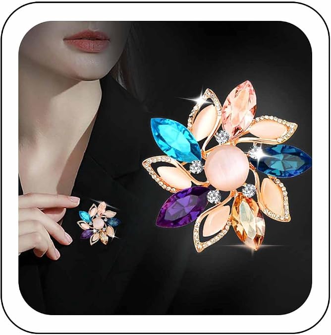 Rhinestone Flower Brooch Pin Sparkly Blue Crystal Floral Brooch Classic Wedding Bridal Corsage Bouquet Lapel Pin Vintage Scarf Shawl Clothing Accessories Jewelry for Women Girls