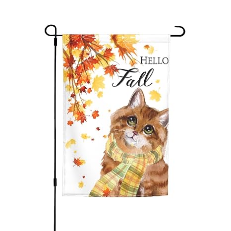 Hello Fall Yall Cute Cat Thanksgiving Garden Flag 12x18 Inch Double Sided Vertical Decoration Yard Small Flag For Outside Holiday Seasonal Outdoor