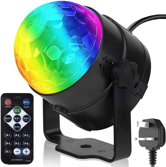 Remote Control Sound Activated Party Lights Indoor, UK Plug, 1m(3.2ft) Power Cable, Stage Stroboscopes, Dj Lighting, RBG Disco Ball, Strobe Lamp Stage Par Light for Car Room Dance Party [Energy Class A+++]