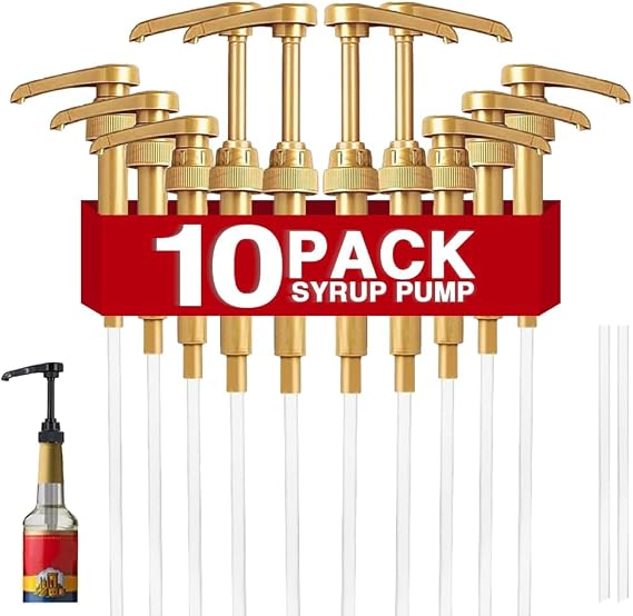 10 Pcs Gold Coffee Syrup Pump Compatible with 25.4Oz/750ml Bottles
