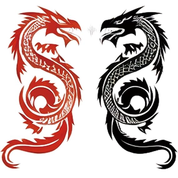 6 Sheets Realistic Tattoos Temporary Tattoos Fake Tattoos For Men Adults Black Red Tribal Dragon Animal Chinese Temporary Fake Tattoo For Women Neck Arm Chest For Woman