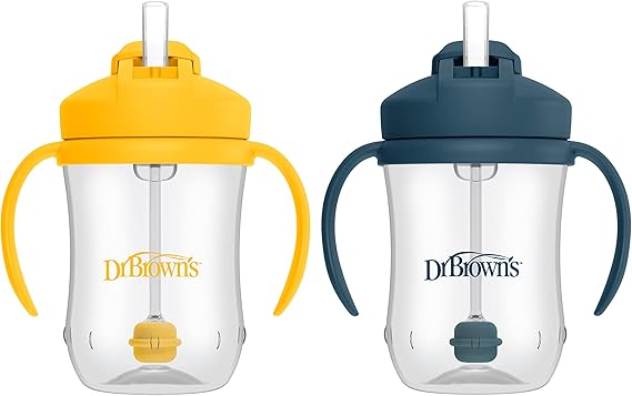 Dr. Brown's Milestones Baby's First Straw Cup, Blue & Yellow, 2-Pack