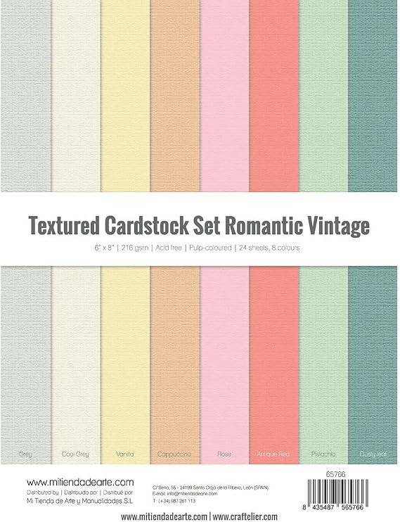 Craftelier - Cardstock Set Romantic Vintage Texture | Pack of 24 Double Sided Cardstock for Card Making, Scrapbooking and Craft Projects | Weight 216 grams | Size 15,24 x 20,32 cm (6" x 8")