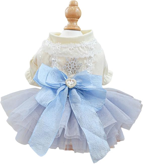 Furbabycare Fashion Sweet Puppy Dog Blingbling Princess Skirt Pet Dog Lace Cake Camisole Tutu Dress B-Blue S