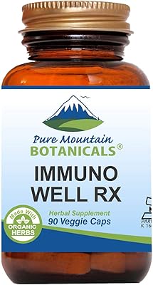 Pure Mountain Botanicals Immuno Well RX - Kosher Caps with Organic Astragalus Echinacea Garlic Maitake Shiitake Mushroom Honeysuckle & Beta Glucan
