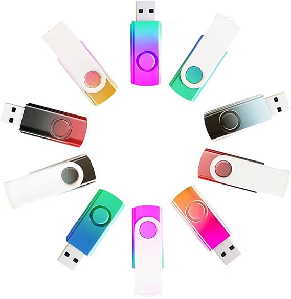 100 Pack 2GB USB Flash Drives Gradient Color USB 2.0 Memory Stick Wholesale Bulk Swivel Design Thumb Drive for Data Storage