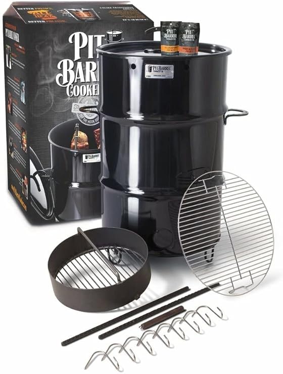 Pit Barrel Cooker Classic Package - 18.5 Inch Drum Smoker | Porcelain Coated Steel BBQ Grill | Includes 8 Hooks, 2 Hanging Rods, Grill Grate and More