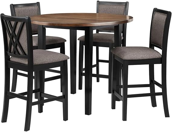 New Classic Furniture Potomac 5-Piece Round Wood Counter Table Set, Brown/Black