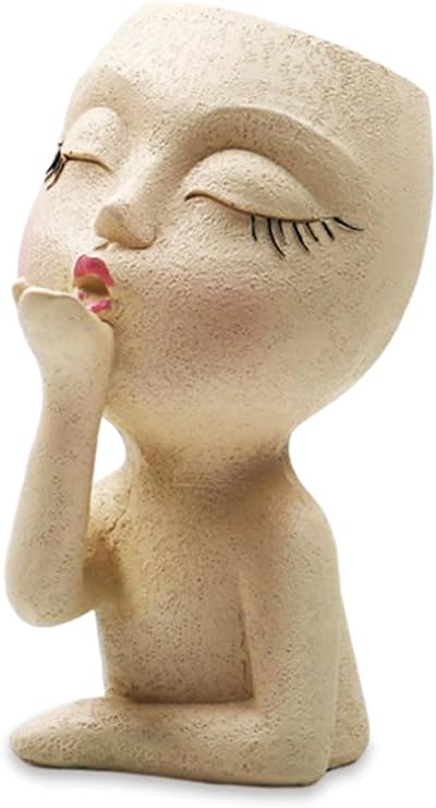 Head Planter, Face Planters, Statue Flowerpot, Kissing Girl Flowerpot,Girl Head Flower Pot, Lady Faces Plant Pots, Female Art Vase for Indoor Outdoor Plants, Small Resin Succulent Pots,A