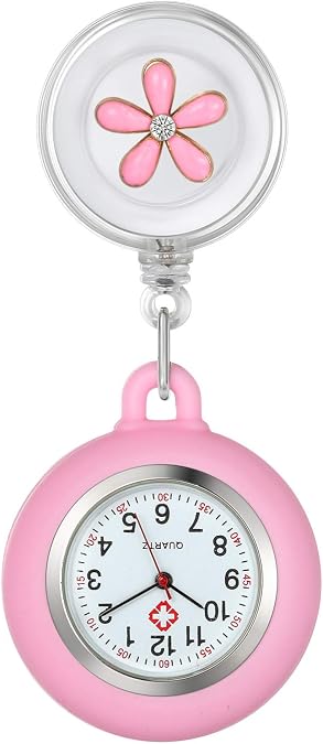 Lancardo Lapel Watch for Nurses Doctors Clip-on Hanging Nurse Watches Cute Leaves Pattern White Silicone Cover Badge Stethoscope Retractable Fob Watch