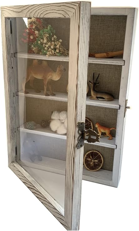 WANLIAN Shadow Box Frame with Acrylic 11x16 Wooden Shadow Box Display Case with 3 Detachable Shelves & Linen Back, Wall-Mounted Deep Display Box Picture Frame for Photos Memorabilia (White)