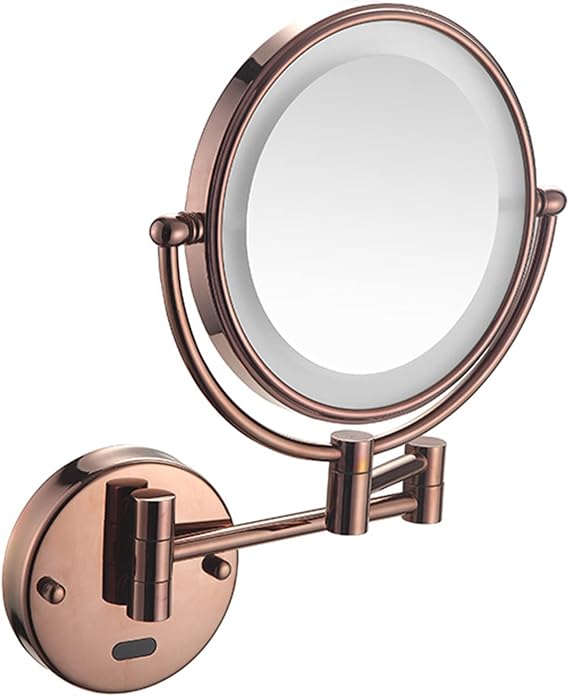 Smart Sensor LED Makeup Mirror with Lights and 10X Magnification, Double Sided Wall Mounted Swivel Extendable Vanity Mirror,Rose Gold,Hardwired(Rose Gold,USB)