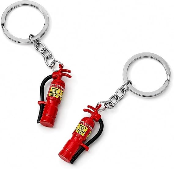 LOGOFUN 2PCS Mini Fire Extinguisher Keychains Stainless Steel Charms