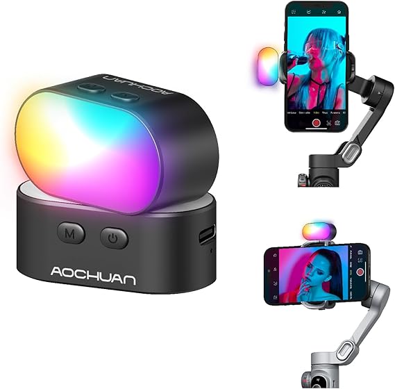 AOCHUAN RGB Magnetic Fill Light for Gimbal, LED Video Light w/3 Brightness and 7 Color Adjustment for Photography, Portable Mini Fill Light w/Long Battery Life for Hohem Zhiyun Feiyu Gimbal Stabilizer