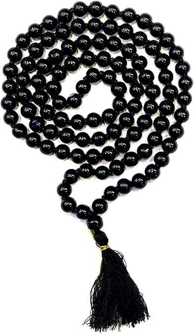 IS4A 100% Original Black Hakik or Hakik or agate Gemstone Mala Mens Necklaces Healing Crystal Necklace (108+1 Beads)