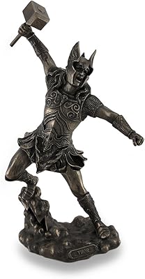 Veronese Design Thor, Norse God of Thunder, Wielding Hammer Sculptured Bronzed Statue