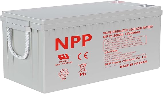 NPP 12V 200Ah Rechargeable AGM Battery, Safe Charging for UPS, RV, Camping, Cabin, Marine, Off-Grid System, T16 Terminal Sealed Lead Acid Power Supply for Most Home Appliances