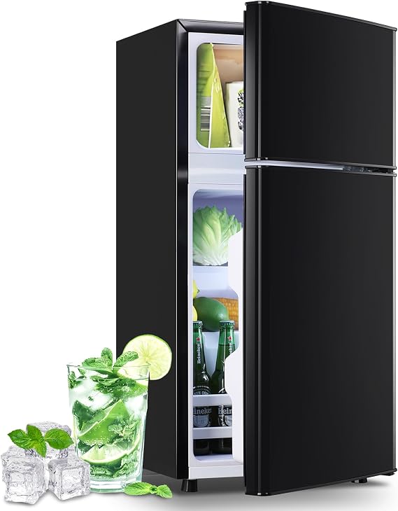 DEMULLER 2.4 Cu.Ft Small Refrigerator with Freezer Mini Fridge Removable Plastic Shelves Ideal for Apartment,Dormitory Black