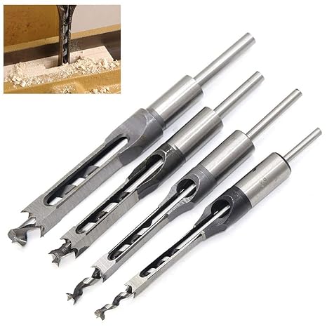 Square Hole Drill Bits for Wood, Woodworking Hole Saw Mortising Chisel Drill Bits (Size: 1/4 inch, 5/16 inch, 3/8 inch, 1/2 inch), Steel Hardness Sharp Mortising Chisel Set