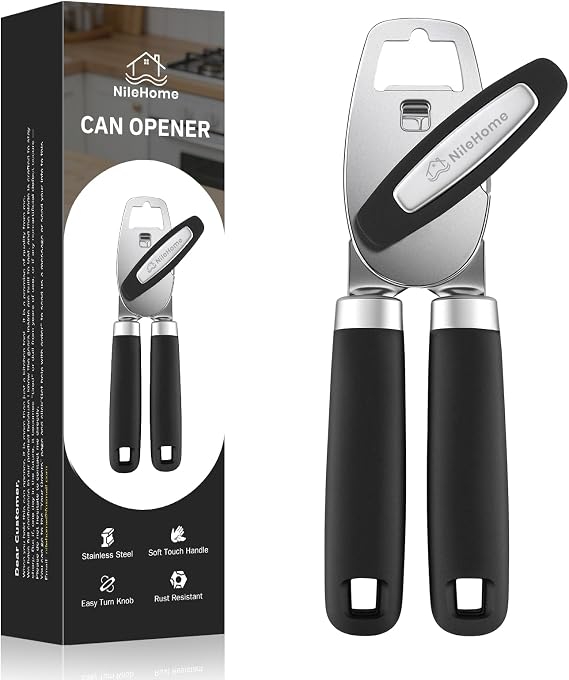 NileHome Smooth Edge Manual Can Opener, Sharp Steel Wheel Senior Friendly