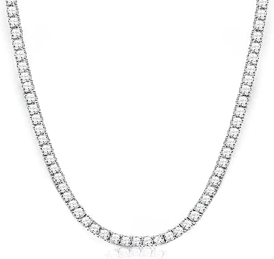 4mm Tennis Necklace for Women - 18K White Gold Plated Hypoallergenic, Round 5A Cubic Zirconia Faux Diamond Tennis Chain, 16182022 Inch for Men and Women