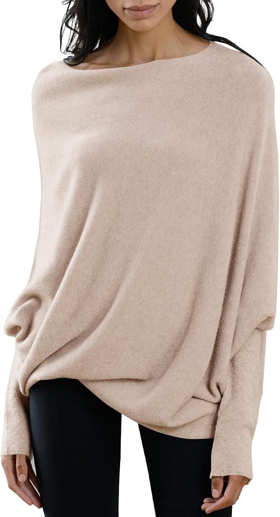Imily Bela Batwing Boat Neck Sweaters for Women Spring Long Sleeve Soft Knit Loose Baggy Pullover Jumper Top