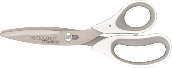 Westcott 8.5" Power Pivot Titanium Bonded Soft Handle High-Leverage Crafting and Fabric Scissors, White